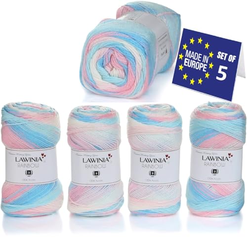 LAWINIA RAINBOW Premium Regenbogen Garn, Regenbogen Wolle zum Stricken 5 Stück je 100g - 320m 100% Acryl Strickgarn, Paintbox Garn Pastell Wolle, Mehrfarbig Wolle, Farbverlaufsgarn, Ombre Garn von LAWINIA