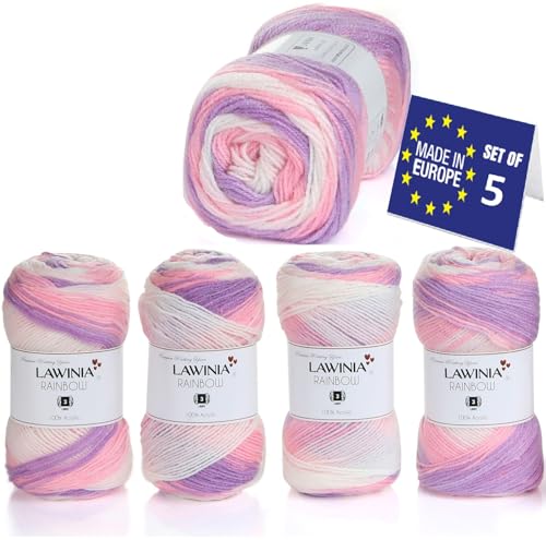 LAWINIA RAINBOW Premium Regenbogen Garn, Regenbogen Wolle zum Stricken 5 Stück je 100g - 320m 100% Acryl Strickgarn, Paintbox Garn Pastell Wolle, Mehrfarbig Wolle, Farbverlaufsgarn, Ombre Garn von LAWINIA