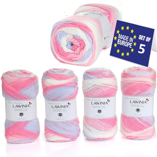 LAWINIA RAINBOW Premium Regenbogen Garn, Regenbogen Wolle zum Stricken 5 Stück je 100g - 320m 100% Acryl Strickgarn, Paintbox Garn Pastell Wolle, Mehrfarbig Wolle, Farbverlaufsgarn, Ombre Garn von LAWINIA