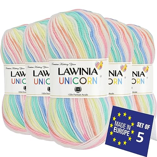 LAWINIA UNICORN Ultraweich Wolle Farbverlauf, Babywolle Zum Stricken Weich, 100g x 5 Hypoallergen & Vegan Strickgarn, Bunte Wolle, Wolle Zum Häkeln Farbverlauf, Häkelwolle Für Decke, Dullover, Socken von LAWINIA