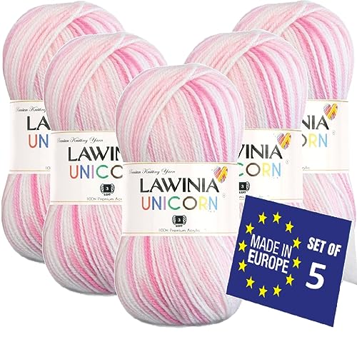 LAWINIA UNICORN Ultraweich Wolle Farbverlauf, Babywolle Zum Stricken Weich, 100g x 5 Hypoallergen & Vegan Strickgarn, Bunte Wolle, Wolle Zum Häkeln Farbverlauf, Häkelwolle Für Decke, Dullover, Socken von LAWINIA