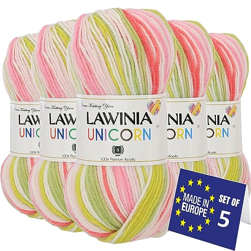 LAWINIA UNICORN Ultraweich Wolle Farbverlauf, Babywolle Zum Stricken Weich, 100g x 5 Hypoallergen & Vegan Strickgarn, Bunte Wolle, Wolle Zum Häkeln Farbverlauf, Häkelwolle Für Decke, Dullover, Socken von LAWINIA