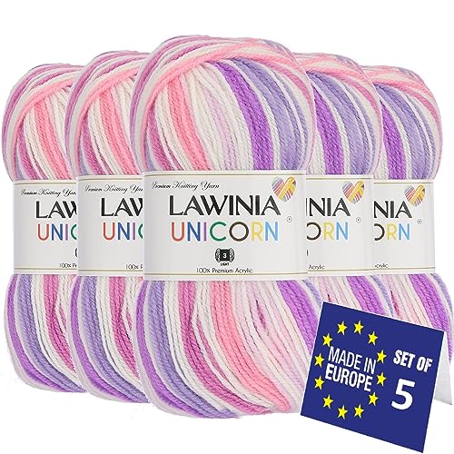 LAWINIA UNICORN Ultraweich Wolle Farbverlauf, Babywolle Zum Stricken Weich, 100g x 5 Hypoallergen & Vegan Strickgarn, Bunte Wolle, Wolle Zum Häkeln Farbverlauf, Häkelwolle Für Decke, Dullover, Socken von LAWINIA