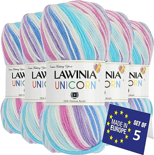 LAWINIA UNICORN Ultraweich Wolle Farbverlauf, Babywolle Zum Stricken Weich, 100g x 5 Hypoallergen & Vegan Strickgarn, Bunte Wolle, Wolle Zum Häkeln Farbverlauf, Häkelwolle Für Decke, Dullover, Socken von LAWINIA