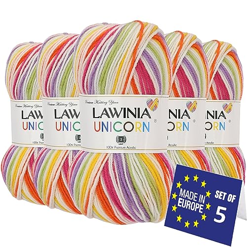 LAWINIA UNICORN Ultraweich Wolle Farbverlauf, Babywolle Zum Stricken Weich, 100g x 5 Hypoallergen & Vegan Strickgarn, Bunte Wolle, Wolle Zum Häkeln Farbverlauf, Häkelwolle Für Decke, Dullover, Socken von LAWINIA