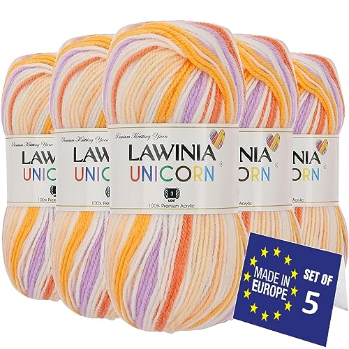 LAWINIA UNICORN Ultraweich Wolle Farbverlauf, Babywolle Zum Stricken Weich, 100g x 5 Hypoallergen & Vegan Strickgarn, Bunte Wolle, Wolle Zum Häkeln Farbverlauf, Häkelwolle Für Decke, Dullover, Socken von LAWINIA