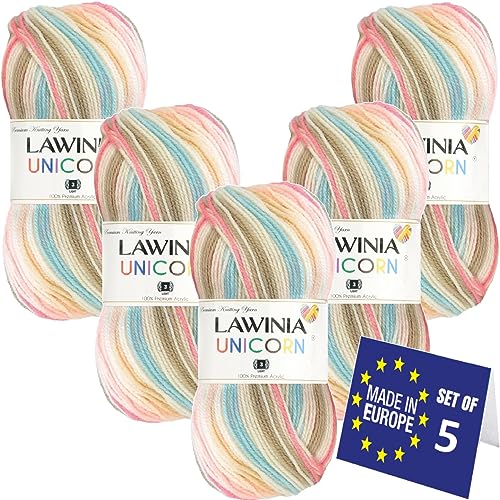 LAWINIA UNICORN Ultraweich Wolle Farbverlauf, Babywolle Zum Stricken Weich, 100g x 5 Hypoallergen & Vegan Strickgarn, Bunte Wolle, Wolle Zum Häkeln Farbverlauf, Häkelwolle Für Decke, Dullover, Socken von LAWINIA