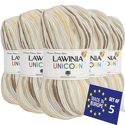 LAWINIA UNICORN Ultraweich Wolle Farbverlauf, Babywolle Zum Stricken Weich, 100g x 5 Hypoallergen & Vegan Strickgarn, Bunte Wolle, Wolle Zum Häkeln Farbverlauf, Häkelwolle Für Decke, Dullover, Socken von LAWINIA