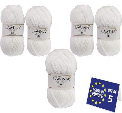 LAWINIA VELVET Premium Weiche Dicke Wolle Zum Häkeln, Chenille Wolle 5x100g-65m FUSSELT NICHT Flauschige Wolle, Samtwolle, Plüschwolle, Kuschelwolle Zum Häkeln Chenille Garn, Bulky Yarn Hobbii Wolle von LAWINIA