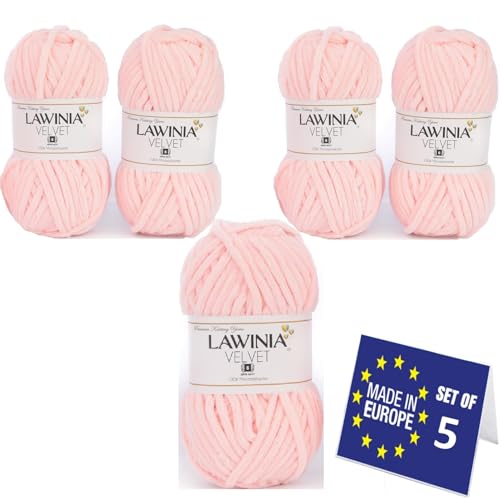 LAWINIA VELVET Premium Weiche Dicke Wolle Zum Häkeln, Chenille Wolle 5x100g-65m FUSSELT NICHT Flauschige Wolle, Samtwolle, Plüschwolle, Kuschelwolle Zum Häkeln Chenille Garn, Bulky Yarn Hobbii Wolle von LAWINIA