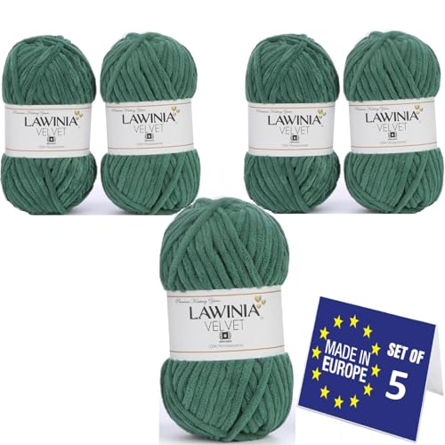 LAWINIA VELVET Premium Weiche Dicke Wolle Zum Häkeln, Chenille Wolle 5x100g-65m FUSSELT NICHT Flauschige Wolle, Samtwolle, Plüschwolle, Kuschelwolle Zum Häkeln Chenille Garn, Bulky Yarn Hobbii Wolle von LAWINIA