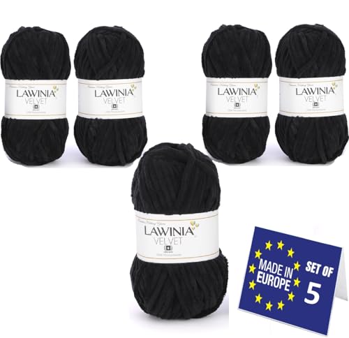 LAWINIA VELVET Premium Weiche Dicke Wolle Zum Häkeln, Chenille Wolle 5x100g-65m FUSSELT NICHT Flauschige Wolle, Samtwolle, Plüschwolle, Kuschelwolle Zum Häkeln Chenille Garn, Bulky Yarn Hobbii Wolle von LAWINIA