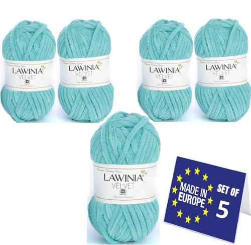 LAWINIA VELVET Premium Weiche Dicke Wolle Zum Häkeln, Chenille Wolle 5x100g-65m FUSSELT NICHT Flauschige Wolle, Samtwolle, Plüschwolle, Kuschelwolle Zum Häkeln Chenille Garn, Bulky Yarn Hobbii Wolle von LAWINIA