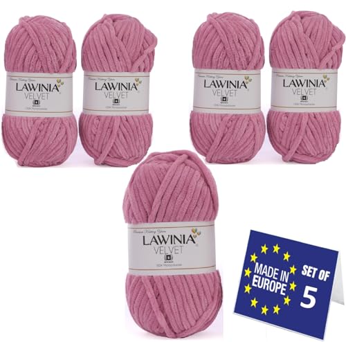 LAWINIA VELVET Premium Weiche Dicke Wolle Zum Häkeln, Chenille Wolle 5x100g-65m FUSSELT NICHT Flauschige Wolle, Samtwolle, Plüschwolle, Kuschelwolle Zum Häkeln Chenille Garn, Bulky Yarn Hobbii Wolle von LAWINIA