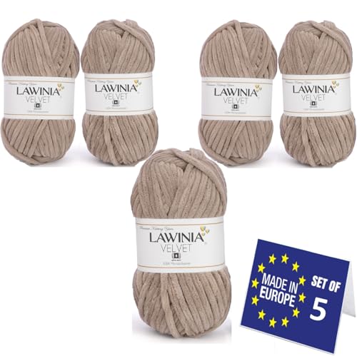 LAWINIA VELVET Premium Weiche Dicke Wolle Zum Häkeln, Chenille Wolle 5x100g-65m FUSSELT NICHT Flauschige Wolle, Samtwolle, Plüschwolle, Kuschelwolle Zum Häkeln Chenille Garn, Bulky Yarn Hobbii Wolle von LAWINIA