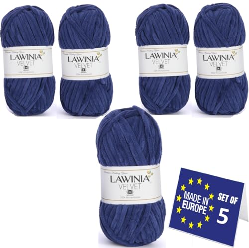 LAWINIA VELVET Premium Weiche Dicke Wolle Zum Häkeln, Chenille Wolle 5x100g-65m FUSSELT NICHT Flauschige Wolle, Samtwolle, Plüschwolle, Kuschelwolle Zum Häkeln Chenille Garn, Bulky Yarn Hobbii Wolle von LAWINIA