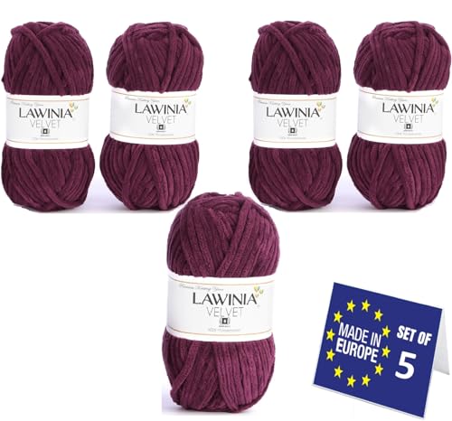 LAWINIA VELVET Premium Weiche Dicke Wolle Zum Häkeln, Chenille Wolle 5x100g-65m FUSSELT NICHT Flauschige Wolle, Samtwolle, Plüschwolle, Kuschelwolle Zum Häkeln Chenille Garn, Bulky Yarn Hobbii Wolle von LAWINIA