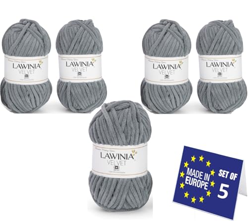 LAWINIA VELVET Premium Weiche Dicke Wolle Zum Häkeln, Chenille Wolle 5x100g-65m FUSSELT NICHT Flauschige Wolle, Samtwolle, Plüschwolle, Kuschelwolle Zum Häkeln Chenille Garn, Bulky Yarn Hobbii Wolle von LAWINIA