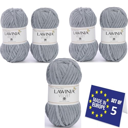 LAWINIA VELVET Premium Weiche Dicke Wolle Zum Häkeln, Chenille Wolle 5x100g-65m FUSSELT NICHT Flauschige Wolle, Samtwolle, Plüschwolle, Kuschelwolle Zum Häkeln Chenille Garn, Bulky Yarn Hobbii Wolle von LAWINIA