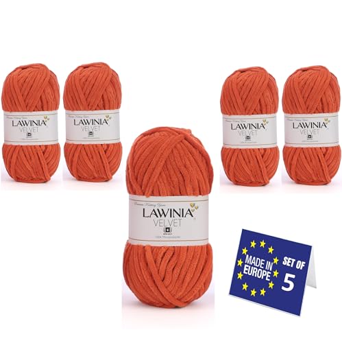 LAWINIA VELVET Premium Weiche Dicke Wolle Zum Häkeln, Chenille Wolle 5x100g-65m FUSSELT NICHT Flauschige Wolle, Samtwolle, Plüschwolle, Kuschelwolle Zum Häkeln Chenille Garn, Bulky Yarn Hobbii Wolle von LAWINIA