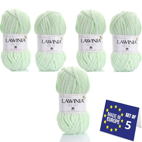 LAWINIA VELVET Premium Weiche Dicke Wolle Zum Häkeln, Chenille Wolle 5x100g-65m FUSSELT NICHT Flauschige Wolle, Samtwolle, Plüschwolle, Kuschelwolle Zum Häkeln Chenille Garn, Bulky Yarn Hobbii Wolle von LAWINIA