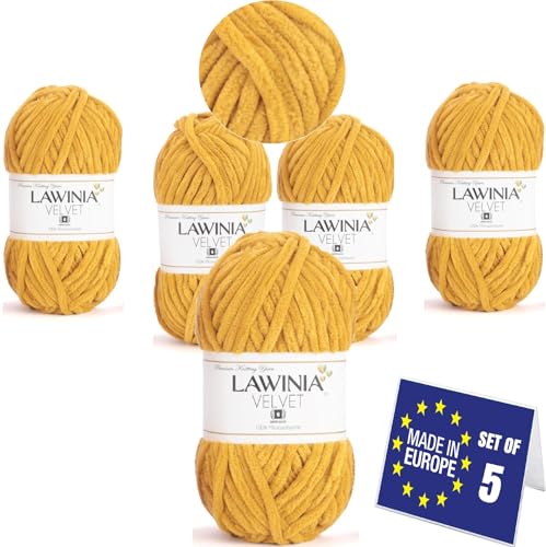 LAWINIA VELVET Premium Weiche Dicke Wolle Zum Häkeln, Chenille Wolle 5x100g-65m FUSSELT NICHT Flauschige Wolle, Samtwolle, Plüschwolle, Kuschelwolle Zum Häkeln Chenille Garn, Bulky Yarn Hobbii Wolle von LAWINIA