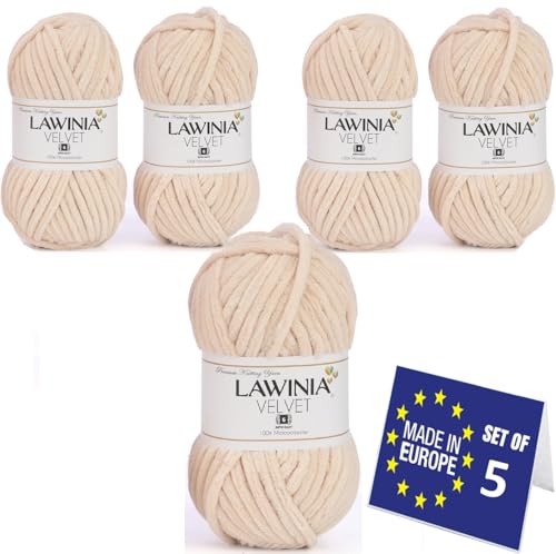 LAWINIA VELVET Premium Weiche Dicke Wolle Zum Häkeln, Chenille Wolle 5x100g-65m FUSSELT NICHT Flauschige Wolle, Samtwolle, Plüschwolle, Kuschelwolle Zum Häkeln Chenille Garn, Bulky Yarn Hobbii Wolle von LAWINIA