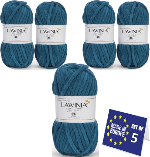 LAWINIA VELVET Premium Weiche Dicke Wolle Zum Häkeln, Chenille Wolle 5x100g-65m FUSSELT NICHT Flauschige Wolle, Samtwolle, Plüschwolle, Kuschelwolle Zum Häkeln Chenille Garn, Bulky Yarn Hobbii Wolle von LAWINIA