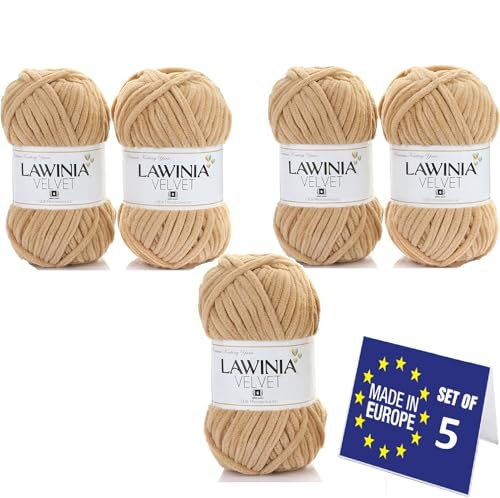 LAWINIA VELVET Premium Weiche Dicke Wolle Zum Häkeln, Chenille Wolle 5x100g-65m FUSSELT NICHT Flauschige Wolle, Samtwolle, Plüschwolle, Kuschelwolle Zum Häkeln Chenille Garn, Bulky Yarn Hobbii Wolle von LAWINIA