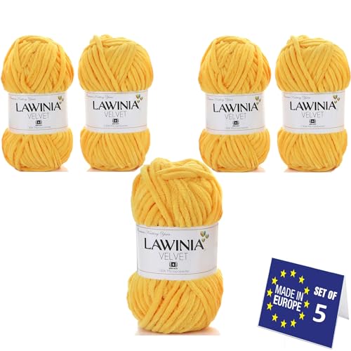 LAWINIA VELVET Premium Weiche Dicke Wolle Zum Häkeln, Chenille Wolle 5x100g-65m FUSSELT NICHT Flauschige Wolle, Samtwolle, Plüschwolle, Kuschelwolle Zum Häkeln Chenille Garn, Bulky Yarn Hobbii Wolle von LAWINIA