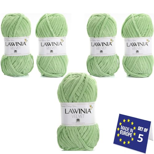 LAWINIA VELVET Premium Weiche Dicke Wolle Zum Häkeln, Chenille Wolle 5x100g-65m FUSSELT NICHT Flauschige Wolle, Samtwolle, Plüschwolle, Kuschelwolle Zum Häkeln Chenille Garn, Bulky Yarn Hobbii Wolle von LAWINIA