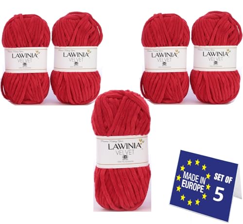 LAWINIA VELVET Premium Weiche Dicke Wolle Zum Häkeln, Chenille Wolle 5x100g-65m FUSSELT NICHT Flauschige Wolle, Samtwolle, Plüschwolle, Kuschelwolle Zum Häkeln Chenille Garn, Bulky Yarn Hobbii Wolle von LAWINIA