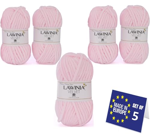 LAWINIA VELVET Premium Weiche Dicke Wolle Zum Häkeln, Chenille Wolle 5x100g-65m FUSSELT NICHT Flauschige Wolle, Samtwolle, Plüschwolle, Kuschelwolle Zum Häkeln Chenille Garn, Bulky Yarn Hobbii Wolle von LAWINIA