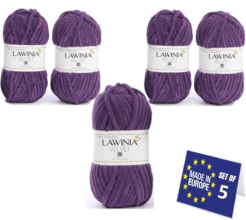 LAWINIA VELVET Premium Weiche Dicke Wolle Zum Häkeln, Chenille Wolle 5x100g-65m FUSSELT NICHT Flauschige Wolle, Samtwolle, Plüschwolle, Kuschelwolle Zum Häkeln Chenille Garn, Bulky Yarn Hobbii Wolle von LAWINIA