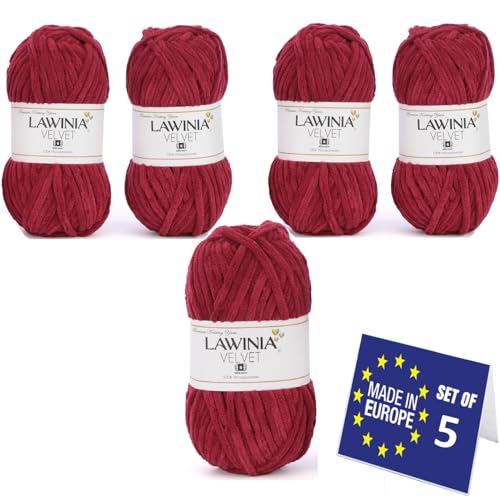 LAWINIA VELVET Premium Weiche Dicke Wolle Zum Häkeln, Chenille Wolle 5x100g-65m FUSSELT NICHT Flauschige Wolle, Samtwolle, Plüschwolle, Kuschelwolle Zum Häkeln Chenille Garn, Bulky Yarn Hobbii Wolle von LAWINIA