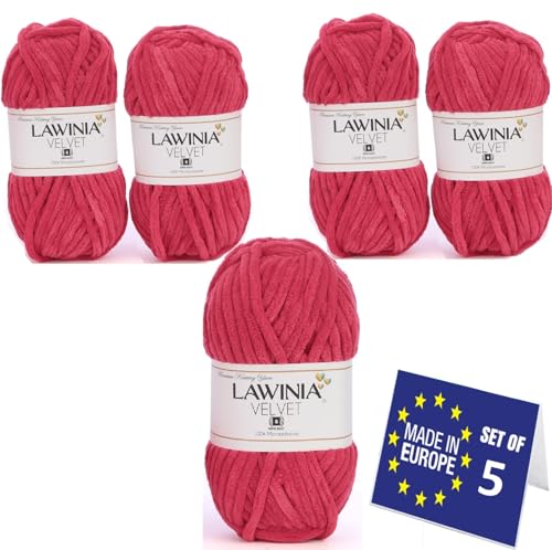 LAWINIA VELVET Premium Weiche Dicke Wolle Zum Häkeln, Chenille Wolle 5x100g-65m FUSSELT NICHT Flauschige Wolle, Samtwolle, Plüschwolle, Kuschelwolle Zum Häkeln Chenille Garn, Bulky Yarn Hobbii Wolle von LAWINIA