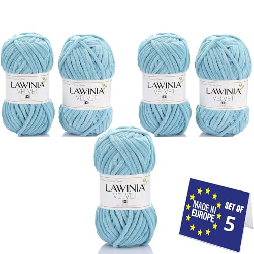 LAWINIA VELVET Premium Weiche Dicke Wolle Zum Häkeln, Chenille Wolle 5x100g-65m FUSSELT NICHT Flauschige Wolle, Samtwolle, Plüschwolle, Kuschelwolle Zum Häkeln Chenille Garn, Bulky Yarn Hobbii Wolle von LAWINIA