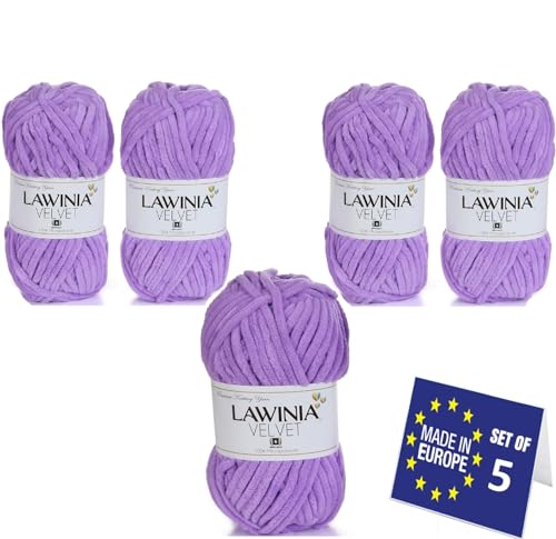 LAWINIA VELVET Premium Weiche Dicke Wolle Zum Häkeln, Chenille Wolle 5x100g-65m FUSSELT NICHT Flauschige Wolle, Samtwolle, Plüschwolle, Kuschelwolle Zum Häkeln Chenille Garn, Bulky Yarn Hobbii Wolle von LAWINIA