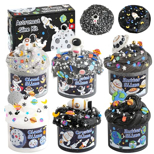 LAWOHO 6 Stück Galaxy Slime Set - Fluffy Cloud Wolkenschleim, Butter Schleim & Clear Slime, Crunchy Slime für Kinder, Kindergeburtstag Mitgebsel Halloween Weihnachten Geschenke für Mädchen & Jungen von LAWOHO