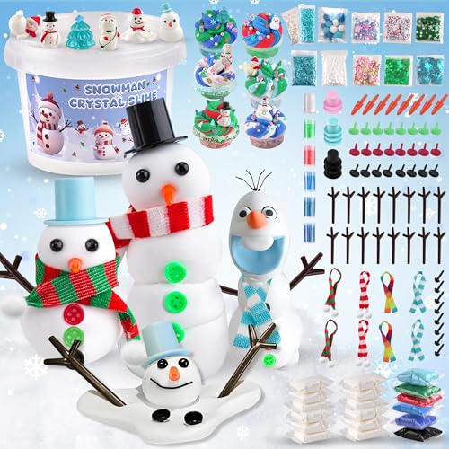 LAWOHO Build a Snowman Kit mit Ton und 500ML Kinder Clear Slime - Schneemann Slime Kit halloween mitgebsel Weihnachten Kindergeburtstag Gastgeschenke für Mädchen und Jungen, Slime Set Zum Selbermachen von LAWOHO