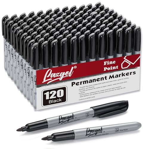 LAZGOL Permanent Marker Bulk, 120 Pack Schwarz Permanent Marker Set, Feine Spitze, Wasserfeste Marker, Premium Smear Proof Stifte, Wasserdicht, Schnell Trocknend, Bürobedarf für Schule, Büro, Zuhause von LAZGOL