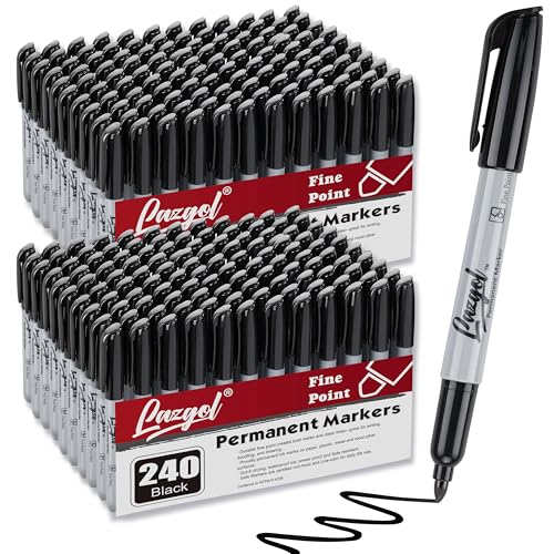 LAZGOL Permanent Marker Bulk, 240 Pack Schwarz Permanent Marker Set, Feine Spitze, Wasserfeste Marker, Premium Smear Proof Stifte, Wasserdicht, Schnell Trocknend, Bürobedarf für Schule, Büro, Zuhause von LAZGOL