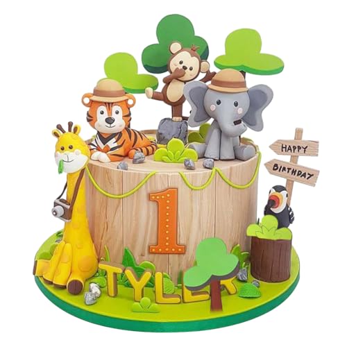 LAjuu 22pcs Zoo Tier Cake Topper, Wald Tiere Happy Birthday Kuchendeko,Tortendeko 1. Geburtstag Tiere,Wald Tiere Happy Birthday Kuchendeko, Cake Topper Animal für Kinder von LAjuu