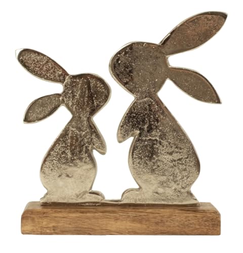 LB H&F Osterdeko Dekoration Ostern Tisch Figur Silber modern Holz Aufsteller (Osterhase Paar) von LB H&F