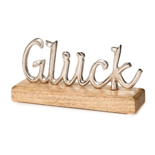 LB H&F Schriftzug GLÜCK Deko Holz Metall Silber Buchstaben zum hinstellen Natur (Glück) von LB H&F