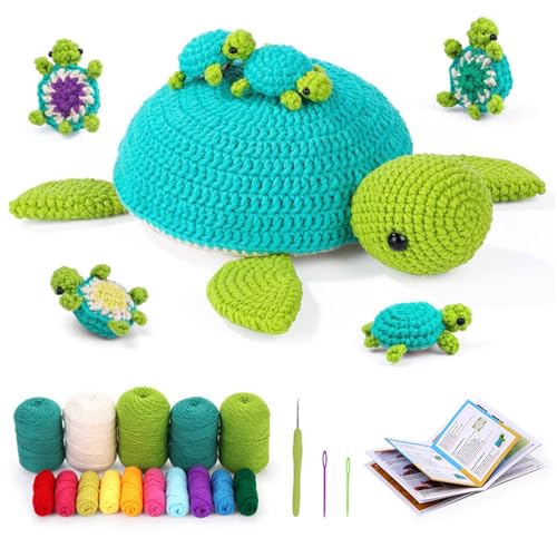 LB Schildkröte Häkelset für Anfänger Erwachsene, Schildkrötenfamilie Tier Häkeln Starter Kit Komplettes Anfänger Häkelset mit Häkelnadeln, Garn, Klare Video-Tutorials für Erwachsene, DIY-Geschenk, von LB