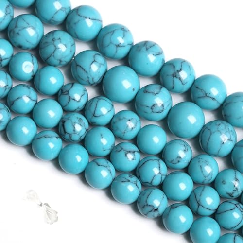 LBDONDIN Runde blaue Türkisperlen, lose Steinperlen für Schmuck- und Armbandherstellung, mit elastischem Faden, 12 mm von LBDONDIN