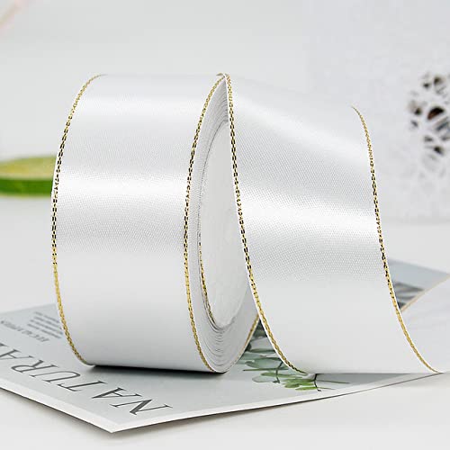 5 Yards 40 mm Satinband mit goldenem Rand Geschenkverpackung Seil Verpackung Weihnachten DIY Material-01 von LBGFXPZZB