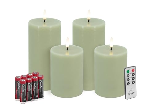 Candela Lights LED Kerzen 4er Set Grün Flammenlos Echtwachs inklusive Fernbedienung & Batterien Dimmbar Flammenfunktion von LC Home