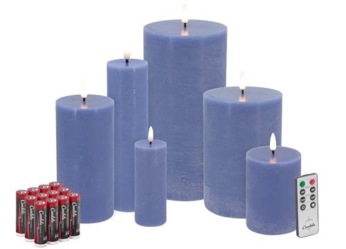 Candela Lights LED Kerzen 6er Set Blau Flammenlos Echtwachs inklusive Fernbedienung & Batterien Dimmbar Flammenfunktion von LC Home